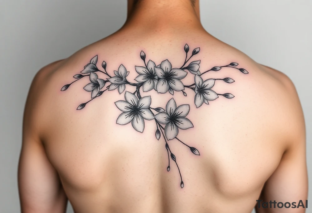 delicate cherry blossoms swirling in spring breeze with petals tattoo idea