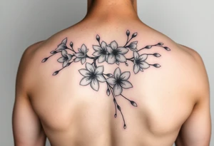 delicate cherry blossoms swirling in spring breeze with petals tattoo idea