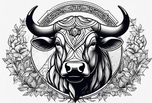 Show me images of a tattoo writing out fraternitis vinculum and a bull from the Latin triumvirate tattoo idea