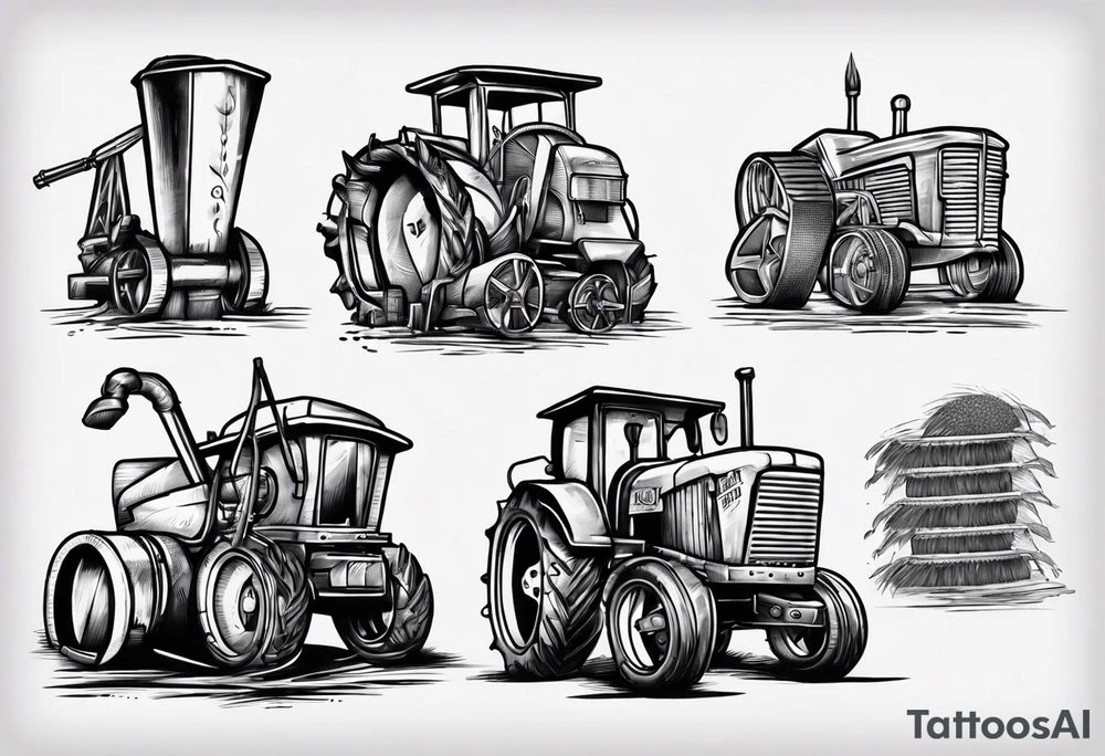 Grain tractor, mill, Harvey moon, grain tractor off loading tattoo idea
