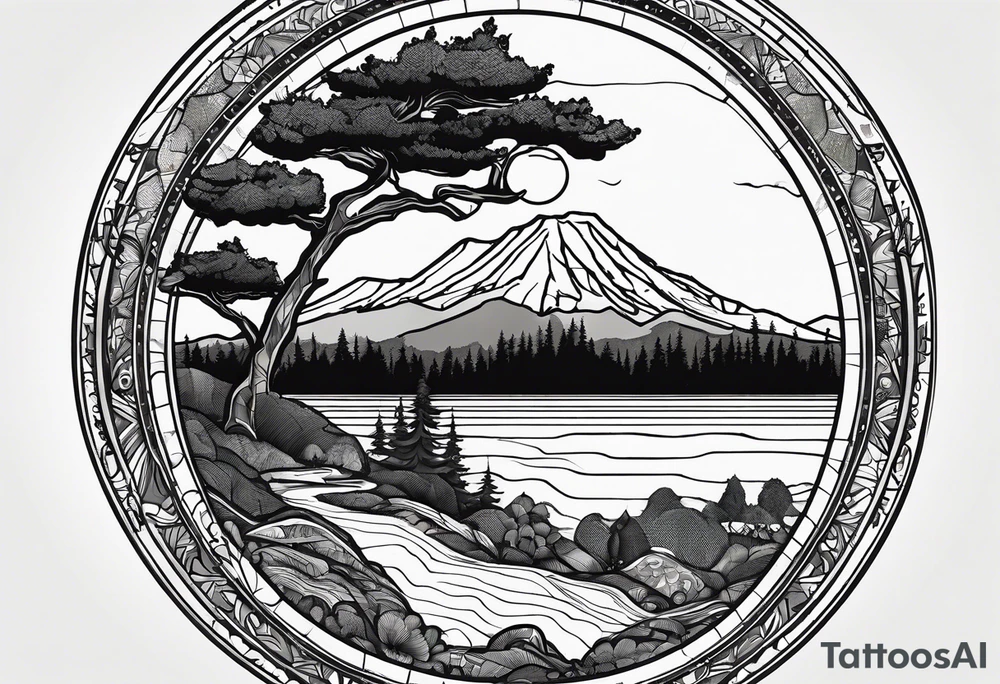 A circle with a map of Whidbey Island inside of it. tattoo idea