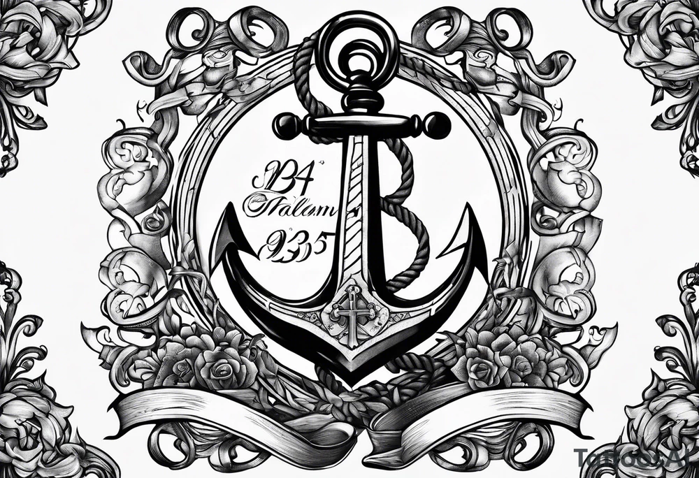 Anchor with ribbon wrapped around and Psalm 23:4 written on ribbon tattoo idea