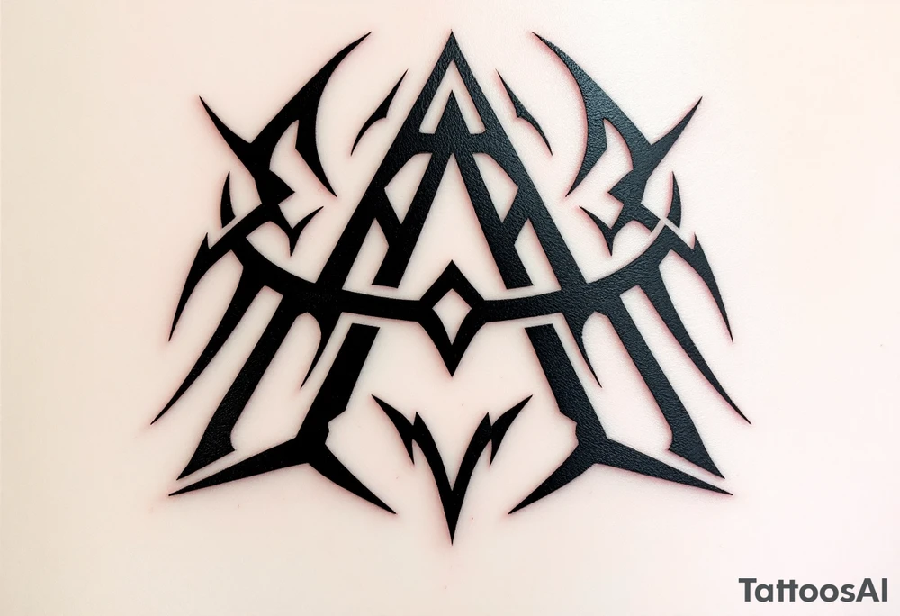 A tribal-style "A" in solid black with bold, sharp-edged lines. tattoo idea