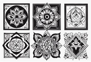 A American traditional tattoo flash with 4 different traditional tattoo designs made in a modern Blackwork style tattoo idea