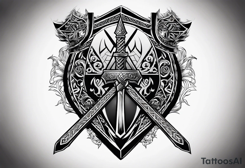 Valhalla shield valknut sword axe flame tattoo idea Valhalla shield valknut sword axe flame tattoo idea