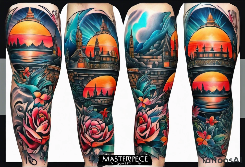 Full leg tattoo sleeve square tattoo idea