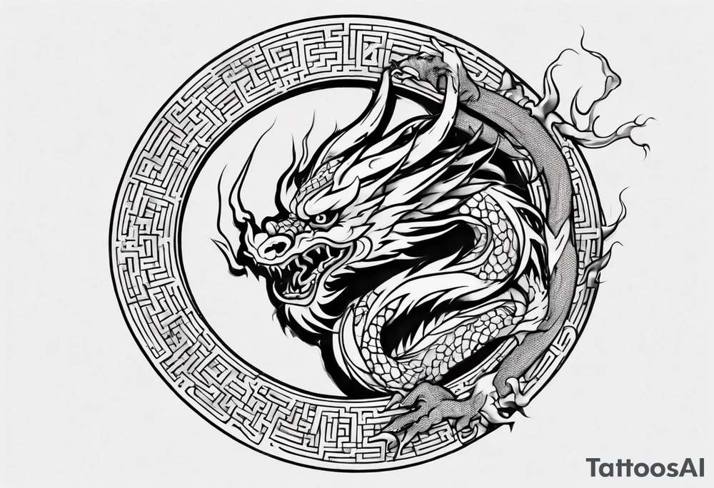 Chinese dragon in a circular shape with "02.03" written on its skin tattoo idea