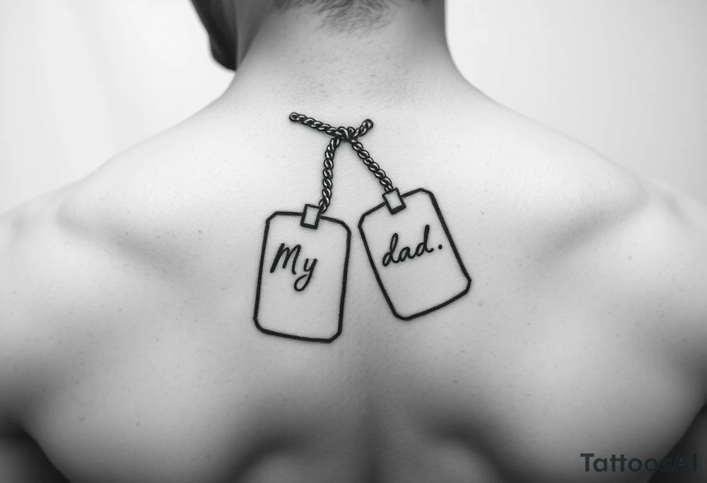 in pencil led draw "Marine soilder, my dad, my superman" inside the dogtags tattoo idea