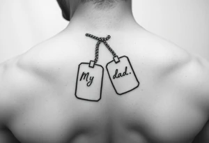 in pencil led draw "Marine soilder, my dad, my superman" inside the dogtags tattoo idea