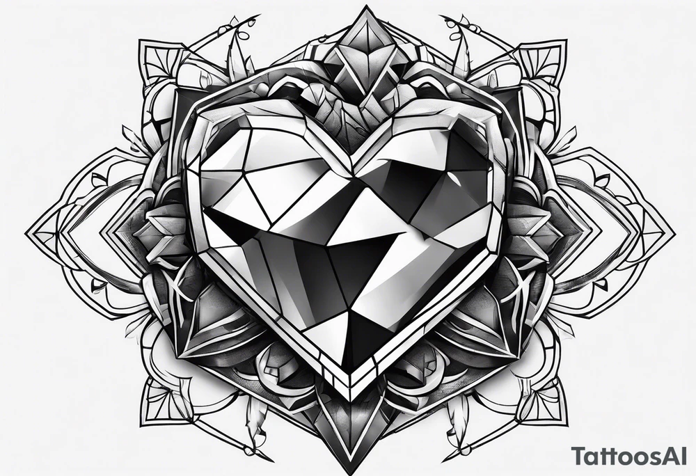 heart diamond black hexagon with spikes on top tattoo idea