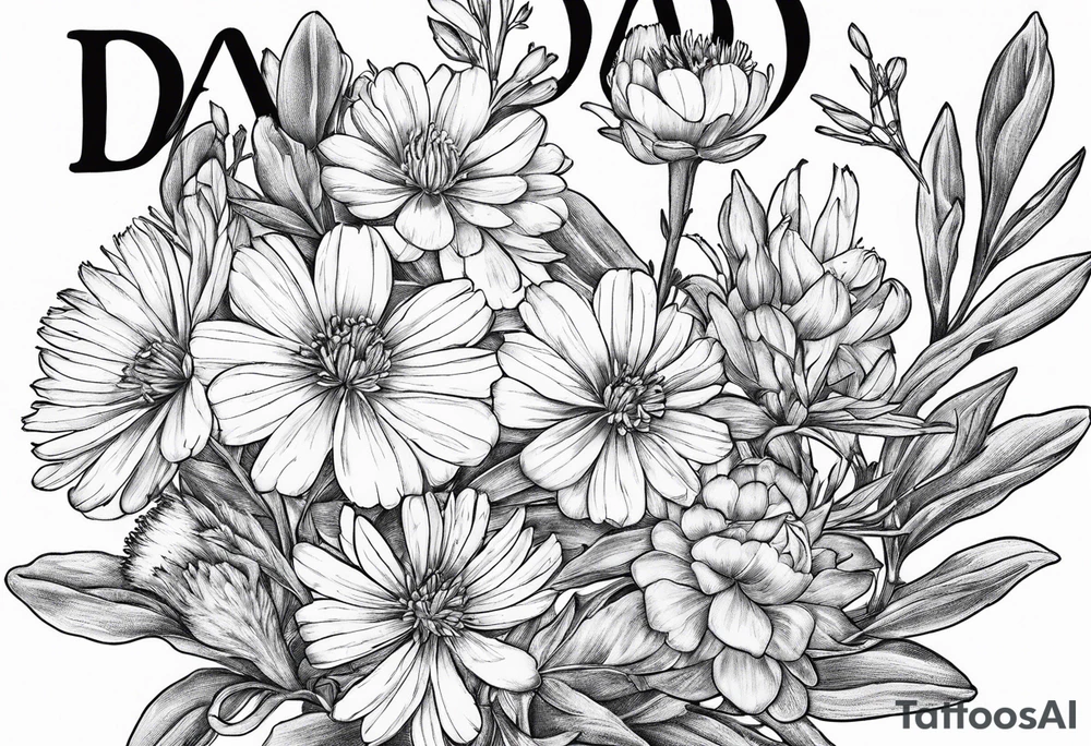 Aster flowers - sea rocket flowers with a cardinal around the words Dad tattoo idea