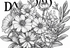 Aster flowers - sea rocket flowers with a cardinal around the words Dad tattoo idea