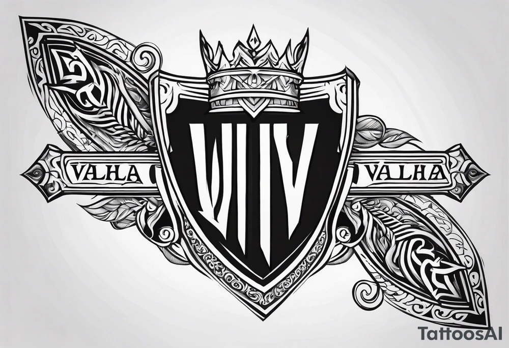 Valhalla sword shield banner tattoo idea