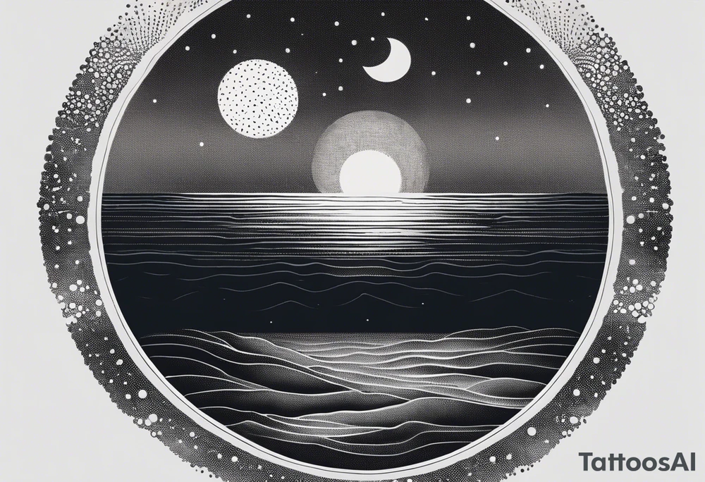 The moon rising over the ocean tattoo idea