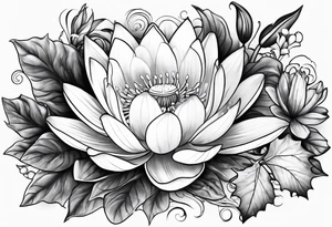 Water lily and holly birth flowers intertwined tattoo idea