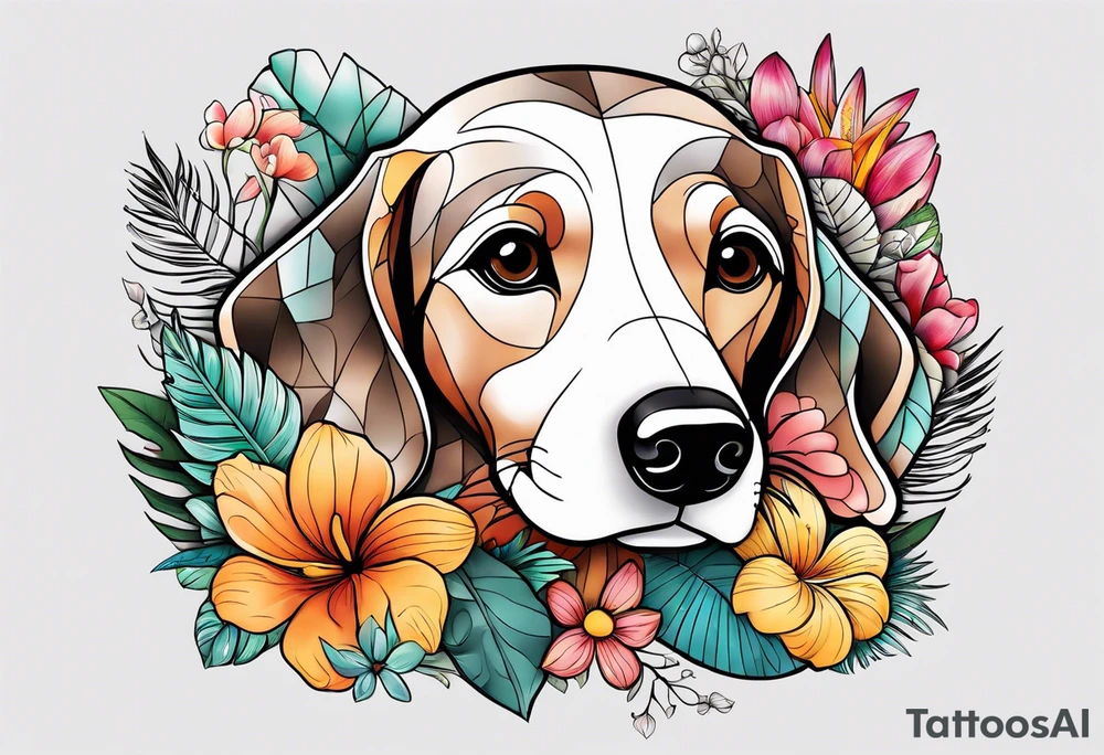 Grandma memorial who loved wiener dogs, flowers, tropical things tattoo idea