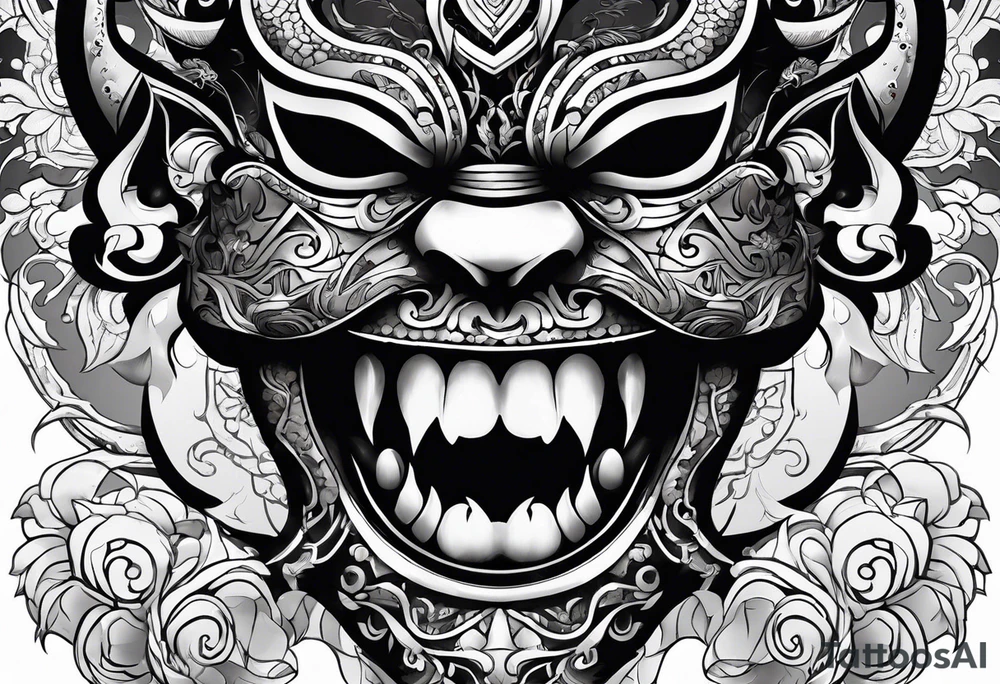 mask with teeth tattoo idea