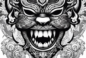 mask with teeth tattoo idea
