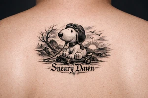 Little snoopy with saying Sneary Dawn tattoo idea