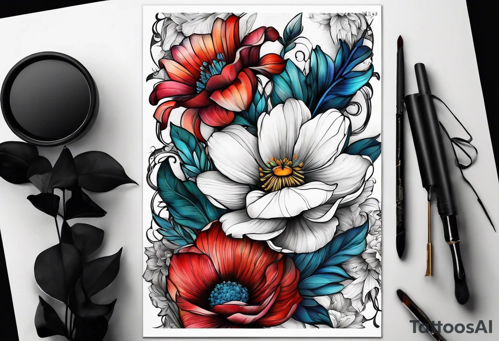 December,october, march birth flower left arm sleeve tattoo idea