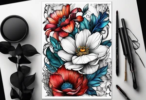 December,october, march birth flower left arm sleeve tattoo idea