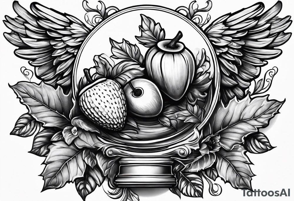 Acorn being carried by angel tattoo idea
