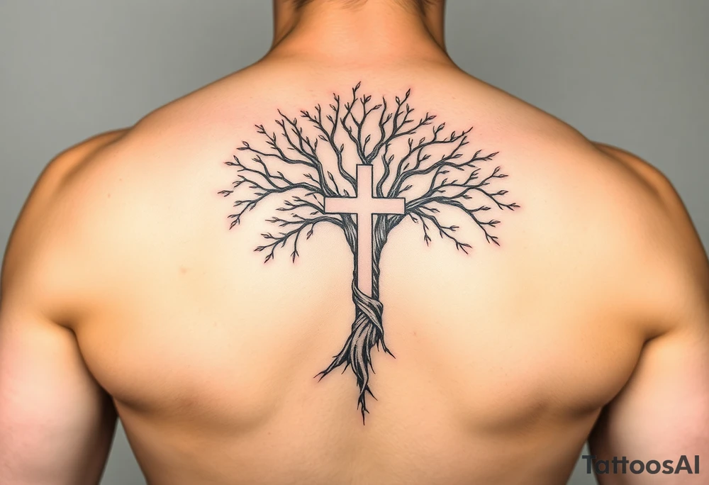 tree of life with the cross inside and some of the branches wrapping around it on my inner arm tattoo idea