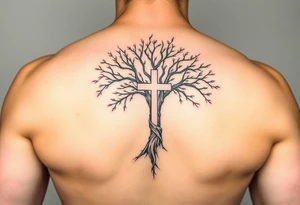 tree of life with the cross inside and some of the branches wrapping around it on my inner arm tattoo idea