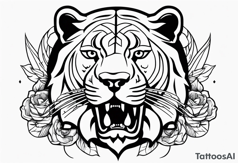 leão poderoso com relógio e bússola no fundo tattoo idea