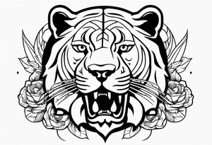 leão poderoso com relógio e bússola no fundo tattoo idea