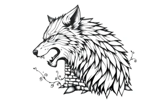 Big  wolf  blowing down   a brick house tattoo idea