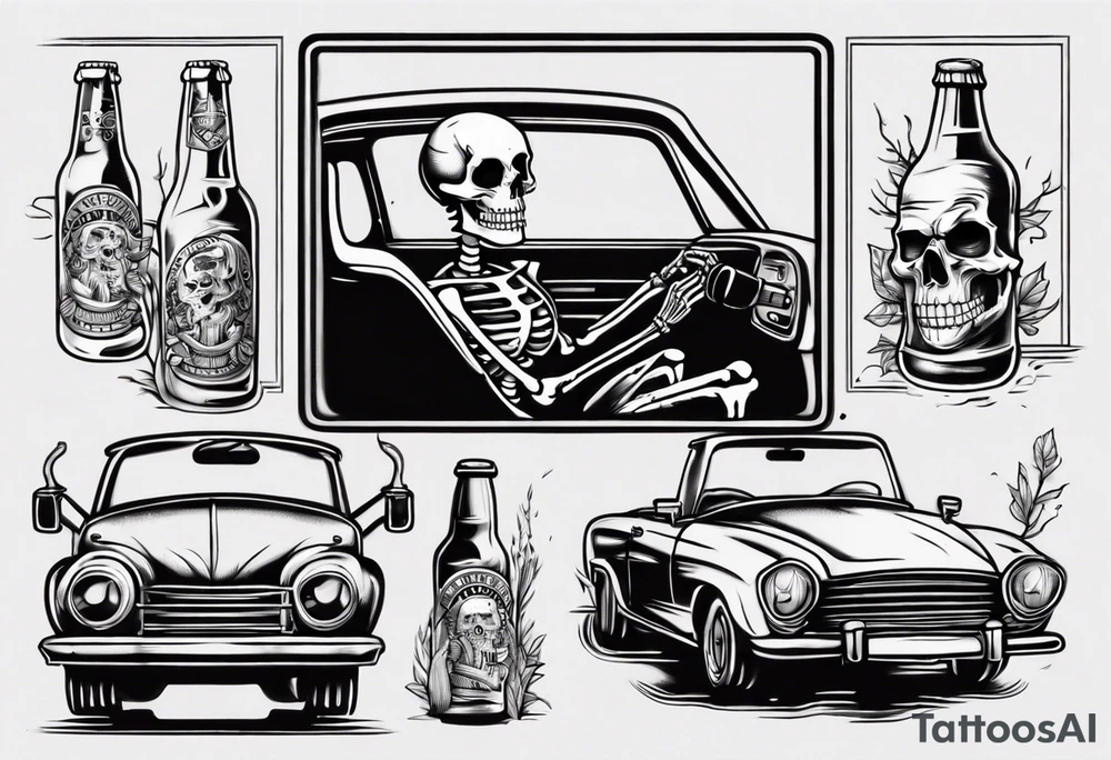 A skeleton sitting in a car drinking a beer tattoo idea A skeleton sitting in a car drinking a beer tattoo idea