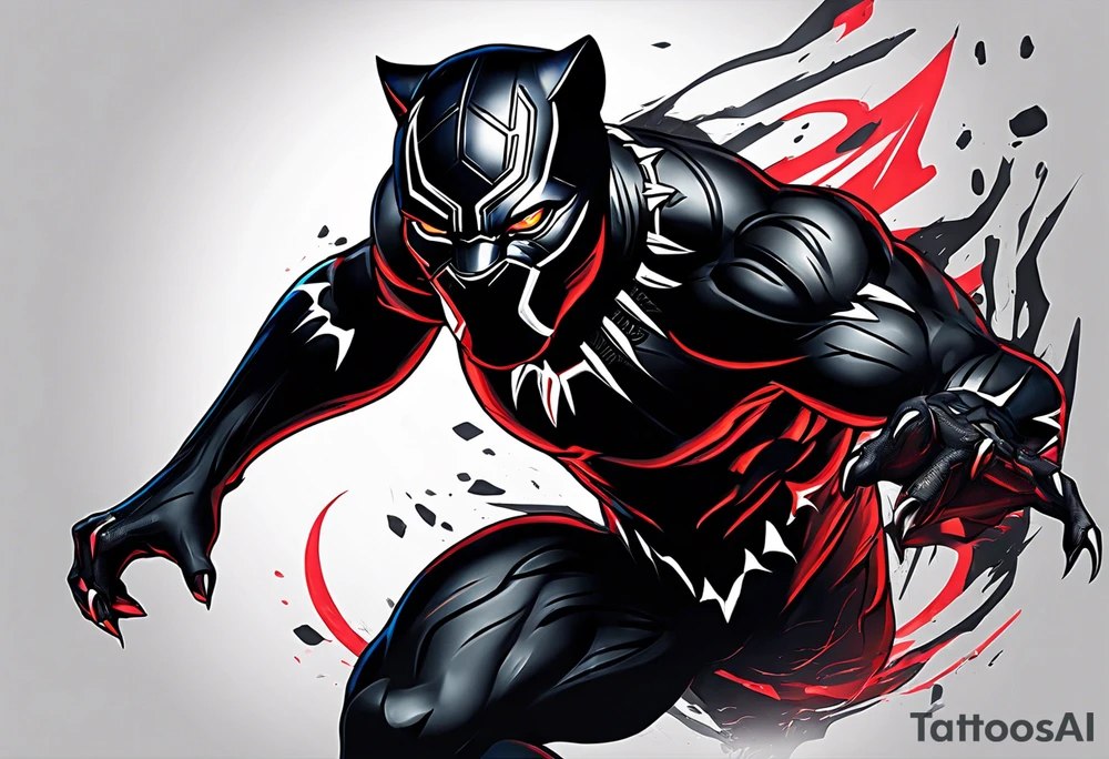 unique black panther tattoo, dynamic pose, showcasing its strength and grace, striking red eyes, intense and captivating elements, artistic flair, blending realism with abstract elements tattoo idea