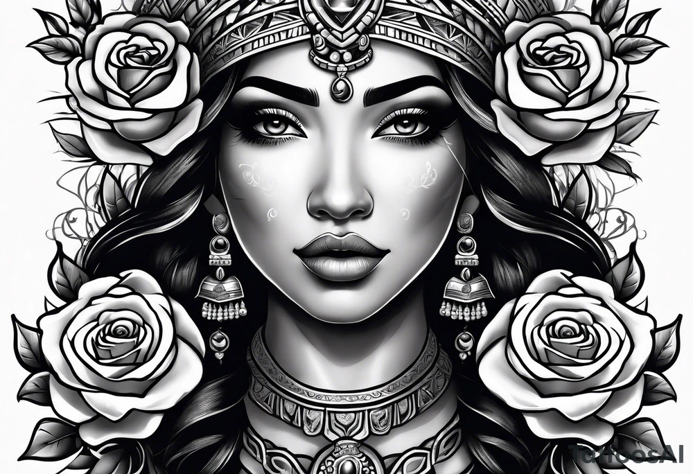 Mayan princess with roses tattoo idea