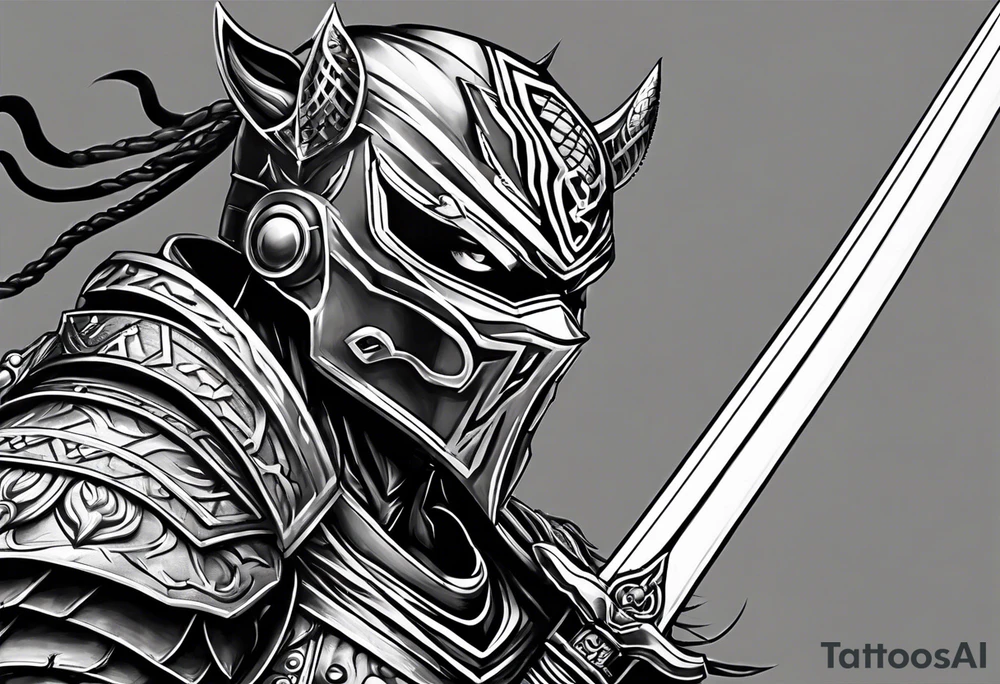 Angry robot demon ninja with demon mask with sword tattoo idea Angry robot demon ninja with demon mask with sword tattoo idea
