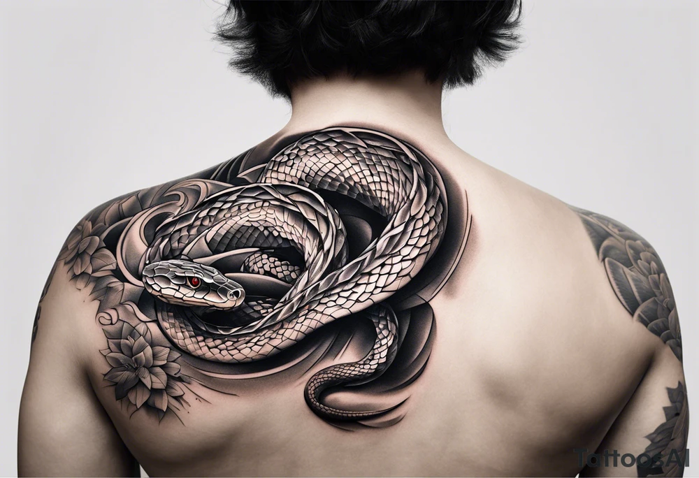 Snake 3d down the shoulder tattoo idea