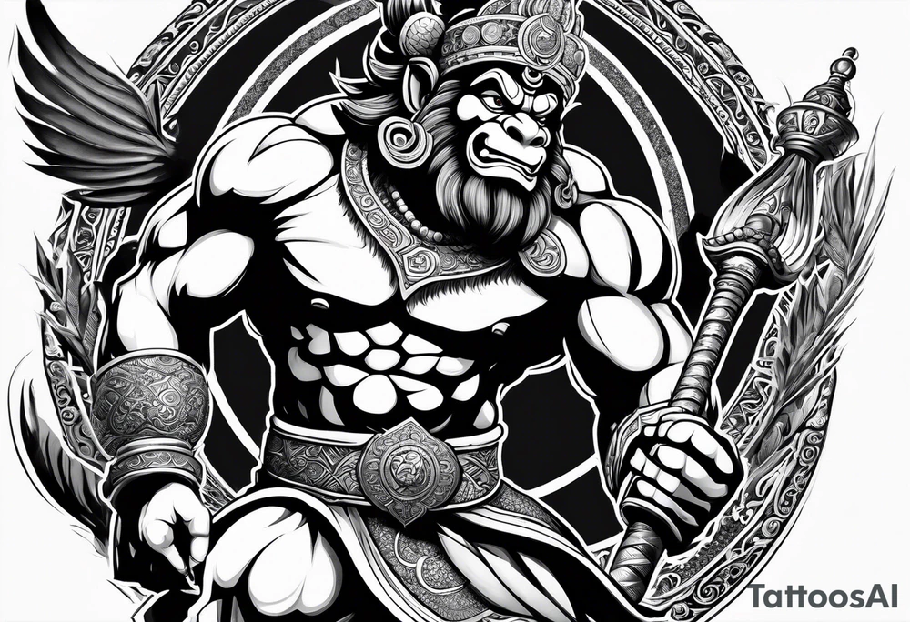 hanuman flying holding his mace tattoo idea