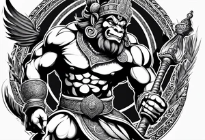 hanuman flying holding his mace tattoo idea