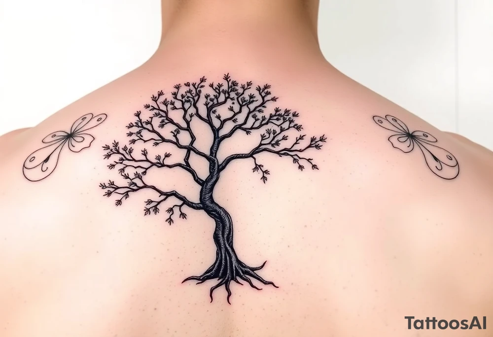 Lace band coming from a jacaranda tree no leave or flowers tattoo idea