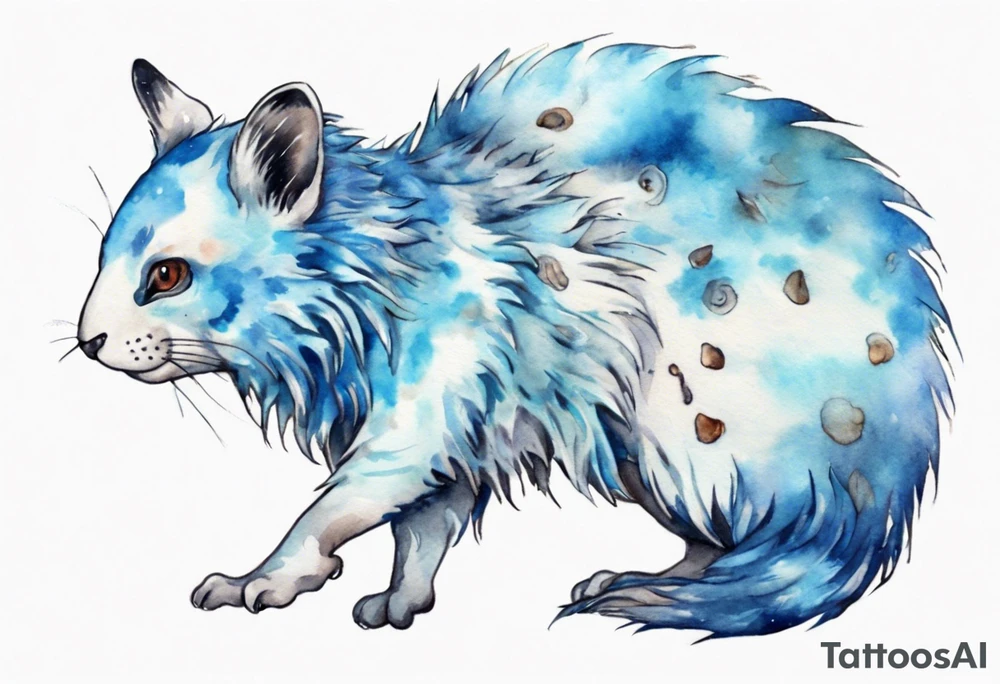 a blue fur-covered animal with a shell on its back tattoo idea