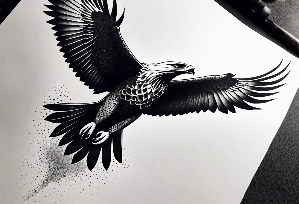A majestic eagle soaring high in the sky, wings fully spread, capturing the essence of freedom and power tattoo idea