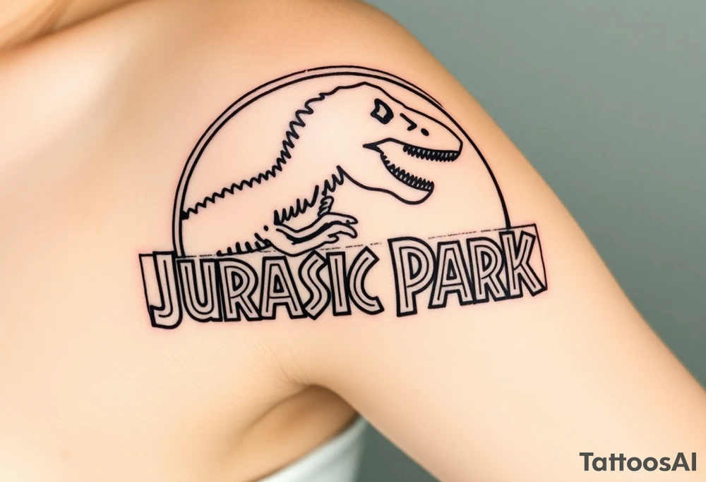 Jurassic Park logo with the dinosaur holding a stick  but without the words Jurassic Park. tattoo idea