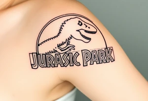 Jurassic Park logo with the dinosaur holding a stick  but without the words Jurassic Park. tattoo idea