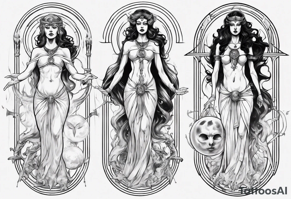 The High Priestesses. Hecate, Artemis and Selene morphing into one body. tattoo idea