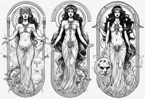 The High Priestesses. Hecate, Artemis and Selene morphing into one body. tattoo idea