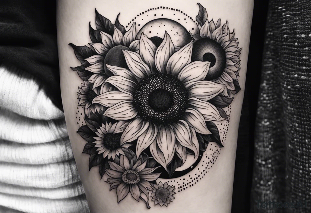 Sunflowers sun and moon tattoo idea