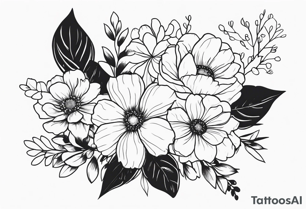 Bouquet de fleurs en long avec des oeillets tattoo idea