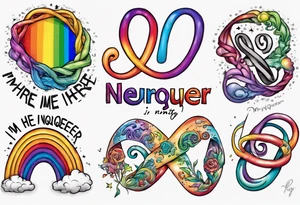 rainbow infinity symbol with the words "I'm Here, I'm Neuroqueer" tattoo idea