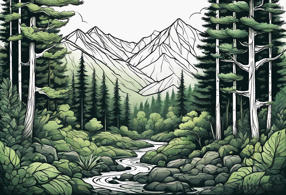forest, green and black, no people tattoo idea