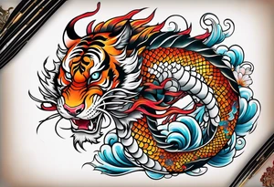 koi tiger dragon chinese cheery blossom tattoo idea